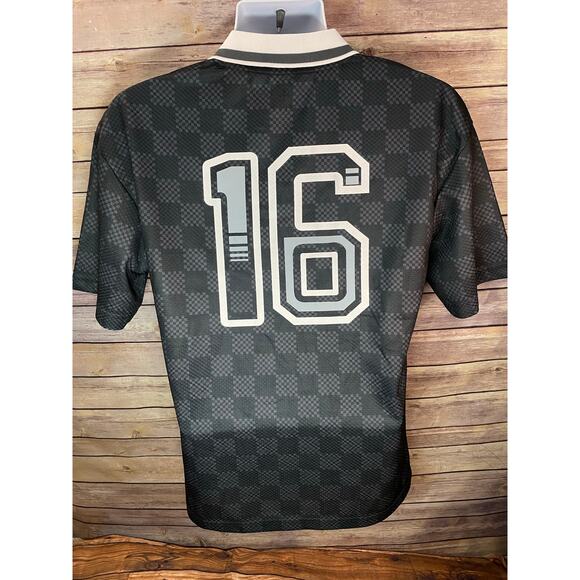 SAINTS STUDIO Men’s Soccer Jersey Polo Size Small Black White #16 on Back - Picture 2 of 13